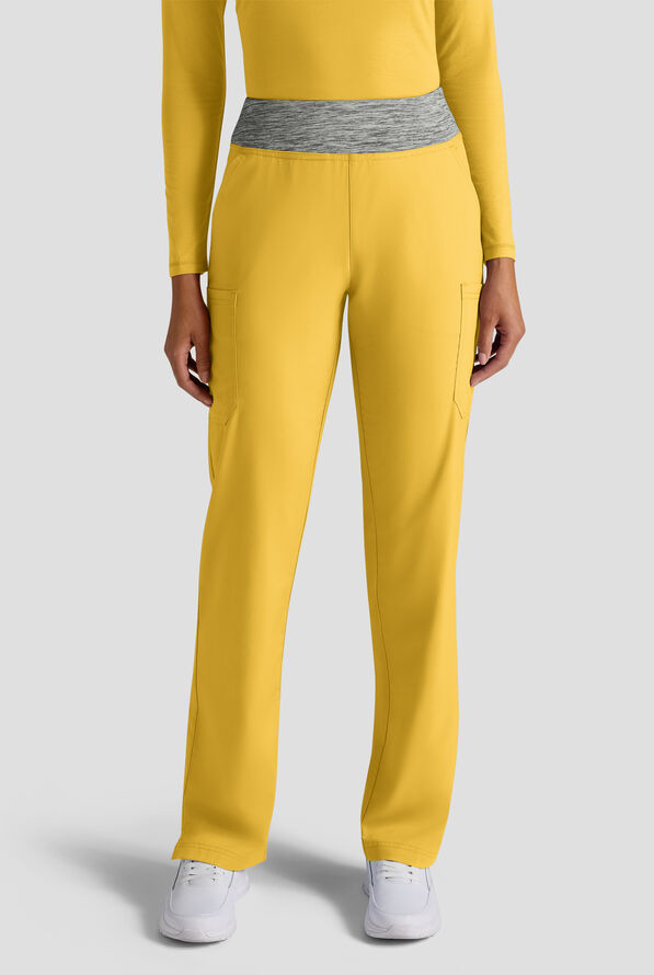 Butter-Soft STRETCH FLXTEK+ Women's 4-Pocket Knit Waistband Yoga Scrub Pants - Warm Sun/Silver Melange - 1