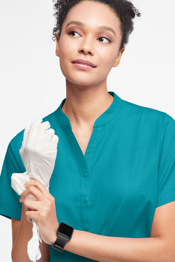 Butter-Soft Originals Women's 6-Pocket Mandarin Collar Scrub Top - Teal - 4