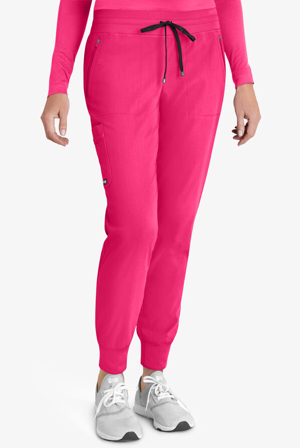 Grey's Anatomy by Barco Spandex STRETCH Eden Women's 5-Pocket Cargo Jogger Scrub Pants - Petite - Vibrance Pink - 1