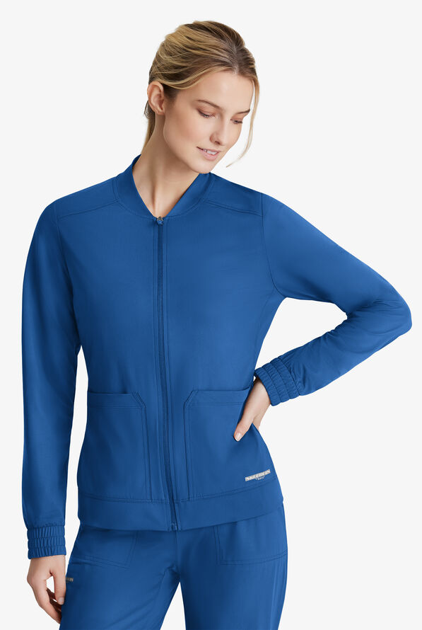 Skechers by Barco Slip-ins Contour Women's 3-Pocket STRETCH Zip Front Scrub Jacket - Royal - 2