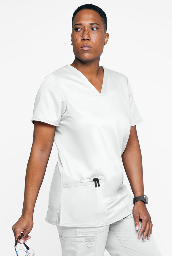 Cherokee Workwear Revolution Women's 3-Pocket STRETCH V-Neck Scrub Top - White - 2
