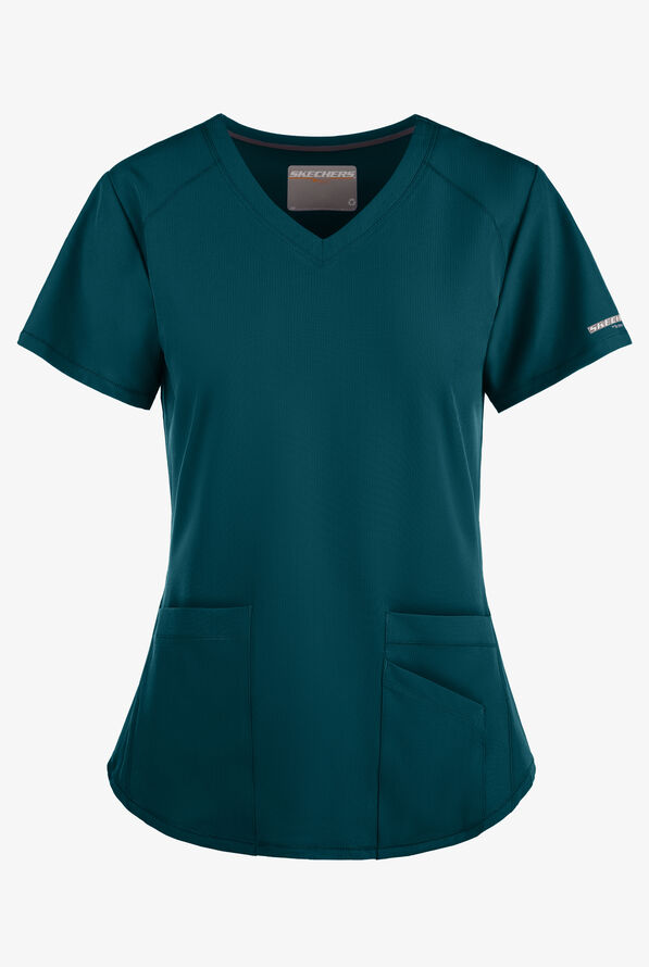 Skechers by Barco Breeze Women's 3-Pocket STRETCH V-Neck Scrub Top - Bahama Blue - 1