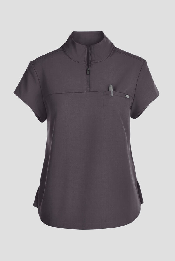 Healing Hands Quest Women's 1-Pocket STRETCH Tuck In Half Zip Collar Scrub Top - Pewter - 1