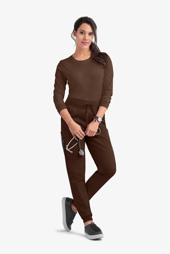 Butter-Soft STRETCH Women's 5-Pocket Cargo Jogger Scrub Pants - Petite - Coffee Bean - 3