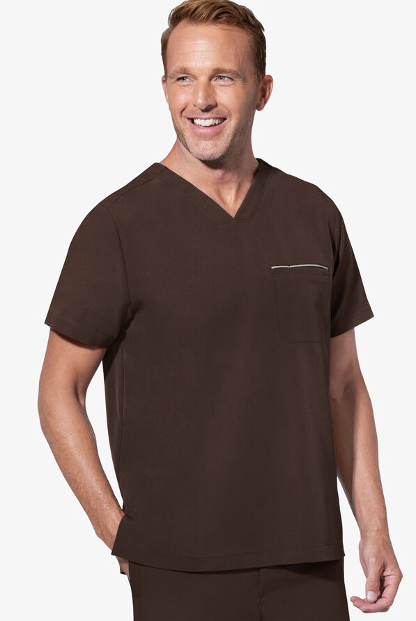 Healing Hands 360 Spencer Men's 1-Pocket STRETCH V-Neck Scrub Top - Dark Chocolate - 2