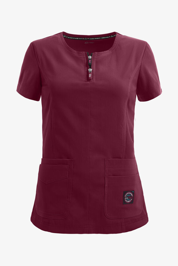 koi Lite™ Serenity Women's 4-Pocket Double Zipper Scrub Top - Wine - 1