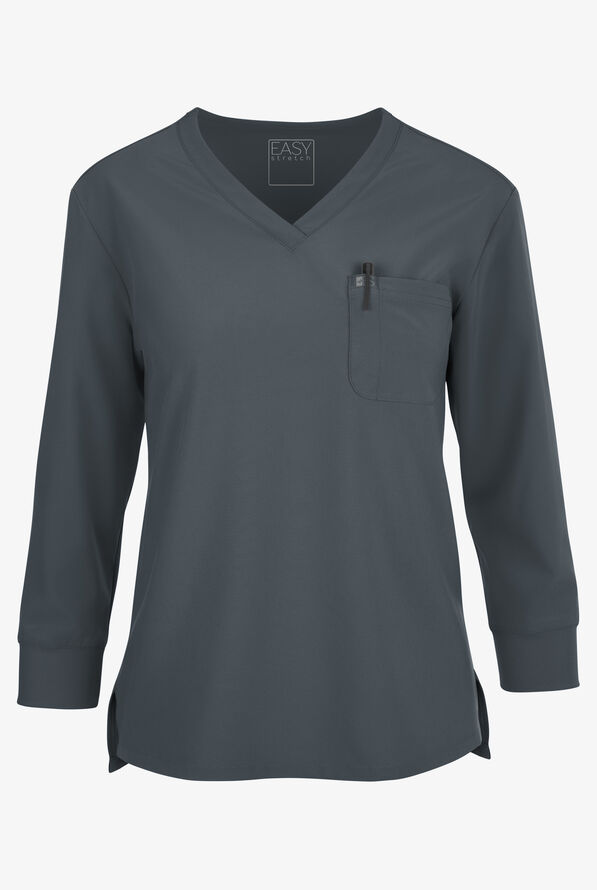 Easy STRETCH Women's Josie 2-Pocket Relaxed 3/4" Sleeve Scrub Top - Pewter - 1