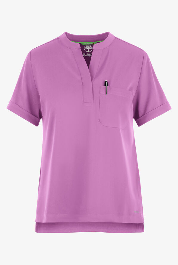 HH Works by Healing Hands Macy Women's 1-Pocket STRETCH Mandarin Collar Tuck In Scrub Top - Meta Mauve - 1