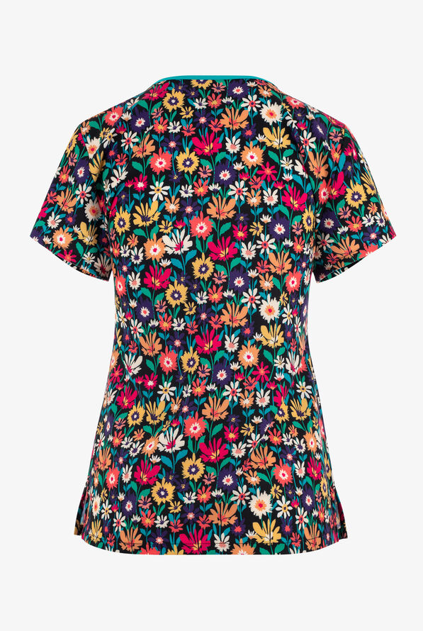 Med Couture Daisy Fields Ditsy Floral Women's 2-Pocket STRETCH V