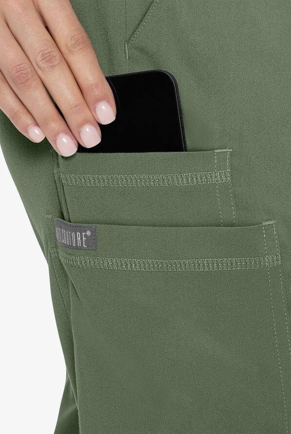 Med Couture Touch Women's 6-Pocket STRETCH High Waisted Double Cargo Jogger Scrub Pants - Olive - 3