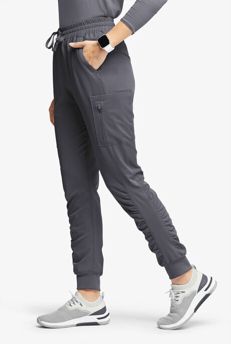 Pantalón médico WhisperLite Calla estilo cargo con pierna fruncida y 6 bolsillos para mujer