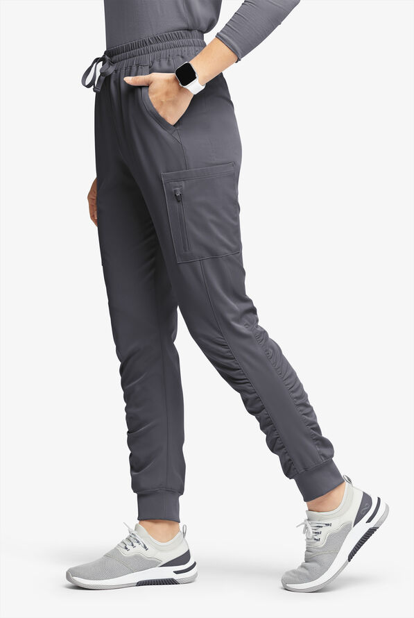 WhisperLite Calla Women's 6-Pocket Ruched Leg Cargo Scrub Pants - Pewter - 1
