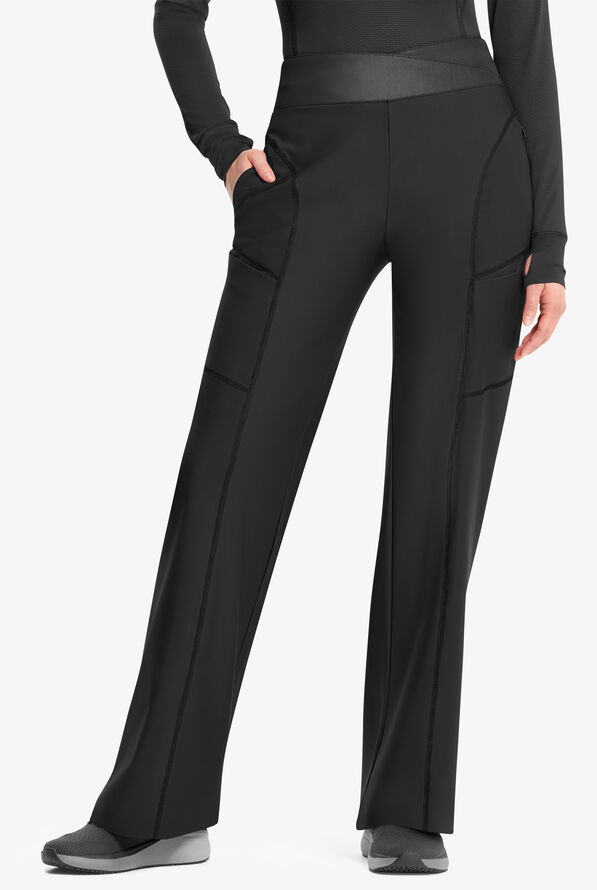 Infinity GNR8 Kinetic Knit Women's 5-Pocket STRETCH Cross-Over Waistband Wide Leg Scrub Pants - Black - 1