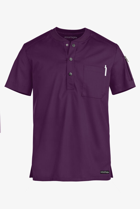 Advantage STRETCH Men's 2-Pocket Short Sleeve Henley Scrub Top - Eggplant - 1