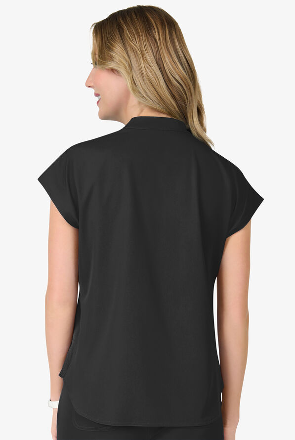 Zavate Ava Therese Piper Women's 2-Pocket STRETCH Dolman Sleeve Mandarin Collar Scrub Top - Black - 3