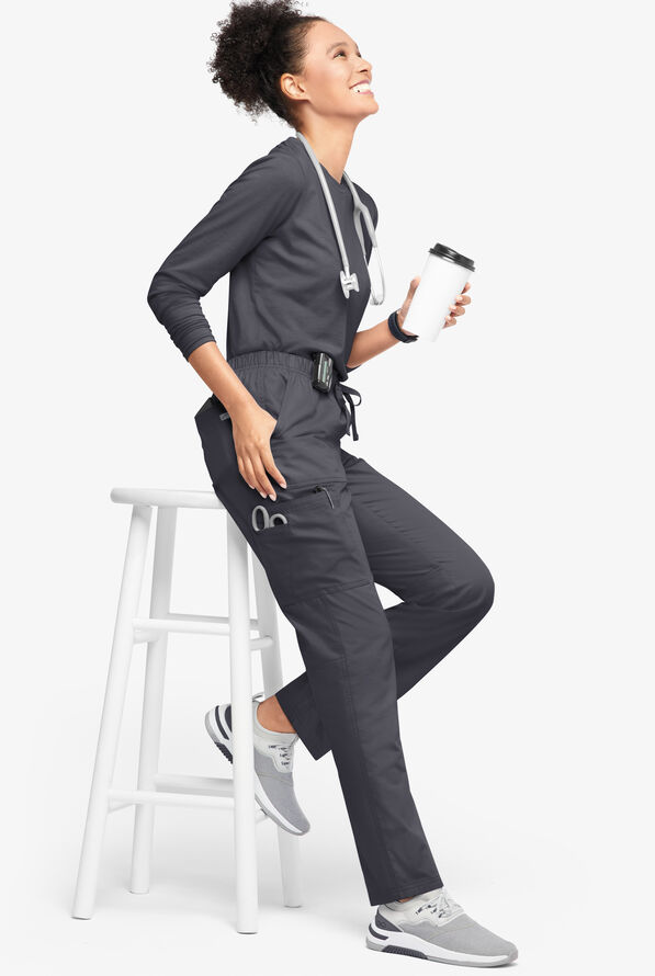 Butter-Soft Originals Women's 7-Pocket Mid Rise Straight Leg Cargo Scrub Pants - Petite - Pewter - 4