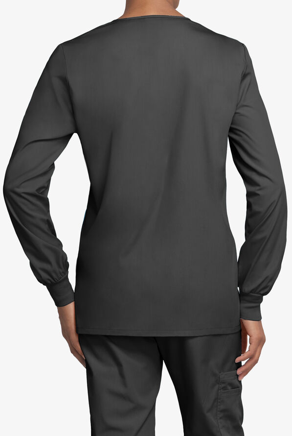 Cherokee Workwear Women's 3-Pocket Snap Front Scrub Jacket - Black - 2