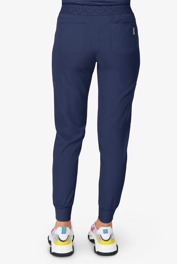 Zavate Ava Therese Women's 6-Pocket STRETCH Smile Face Elastic Waistband Cargo Jogger Scrub Pants - Petite - Navy - 3