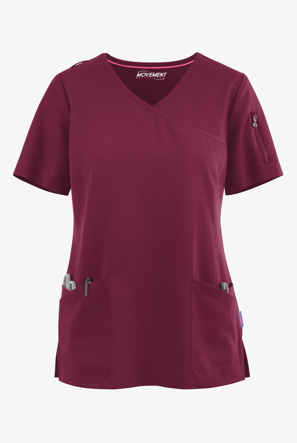 Blusa m&eacute;dica MOVEMENT by Butter-Soft Capella estilo cruzado con 5 bolsillos para mujer - Wine - 1