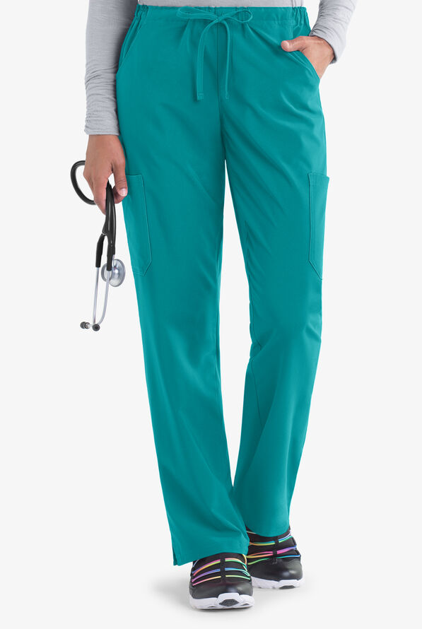 Easy STRETCH Eden Women's 4-Pocket Drawstring Scrub Pants - Teal - 1