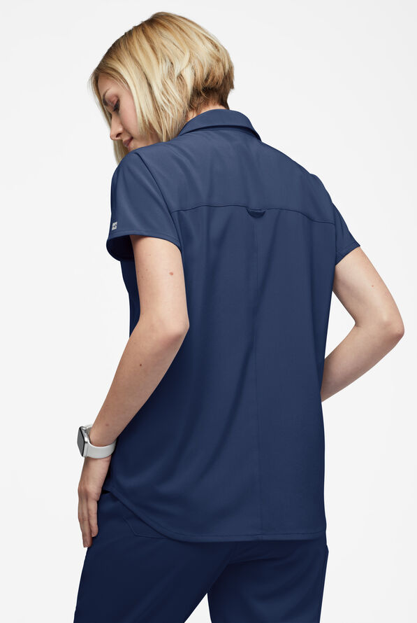 Easy STRETCH LEA Women's 3-Pocket Polo Collar Scrub Top - Navy - 4