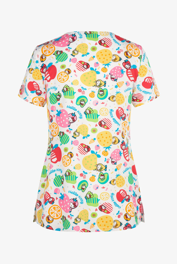 Tooniforms Hello Kitty Five A Day Women's 3-Pocket STRETCH V-Neck Print Scrub Top - null - 2