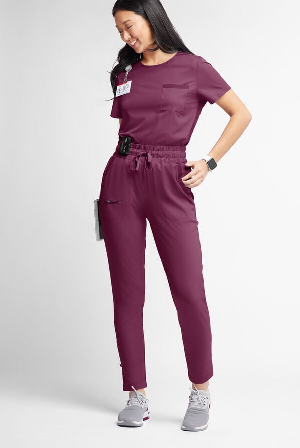 WhisperLite ISLA Women's 5-Pocket Tapered Scrub Pants - Wine - 2