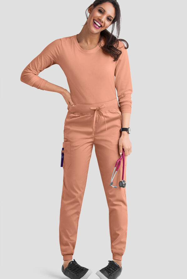 Butter-Soft STRETCH Women's 5-Pocket Cargo Jogger Scrub Pants - Terracotta - 2