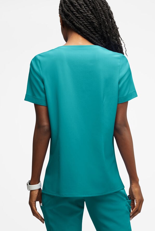 Blusa m&eacute;dica Easy STRETCH Amber con cuello con muesca y 4 bolsillos para mujer - Teal - 3