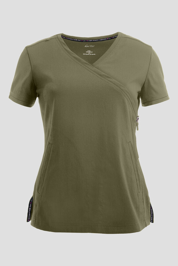 koi Lite&trade; Philosophy Women's 3-Pocket Mock Wrap Side Zipper Scrub Top - Olive - 1