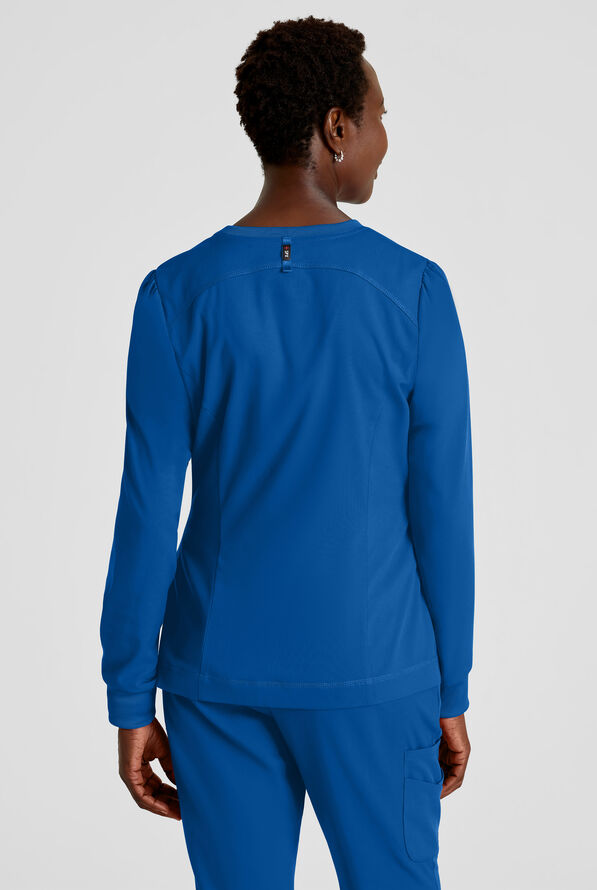 Grey's Anatomy by Barco Spandex STRETCH Millie Women's 3-Pocket Zip Front Warm Up Scrub Jacket - Royal - 4