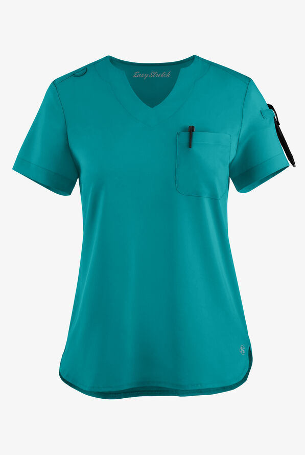 Easy STRETCH Nikki Women's 1-Pocket Scallop Neck Tuck-In Scrub Top - Teal - 1