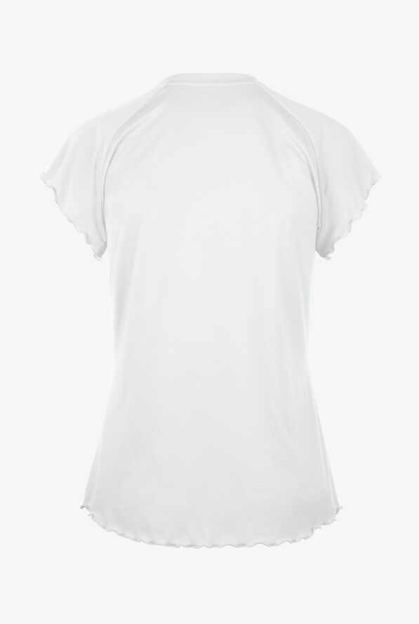 Med Couture Layers Women's 1-Pocket STRETCH Tuck In Lettuce-Edge Short Sleeve Knit Underscrub - White - 2
