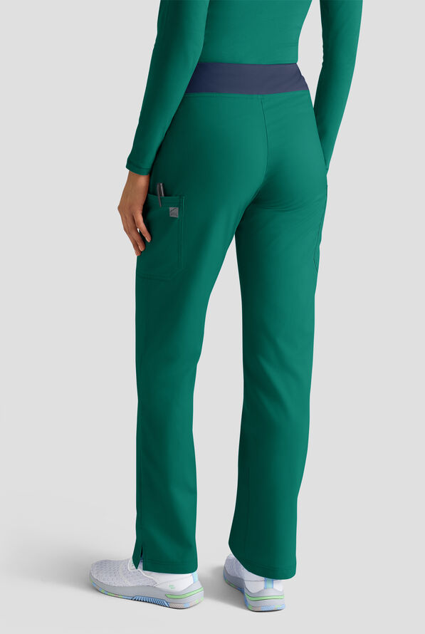 Butter-Soft STRETCH Women's 4-Pocket Knit Waistband Yoga Scrub Pants - Tall - Hunter/Navy - 2