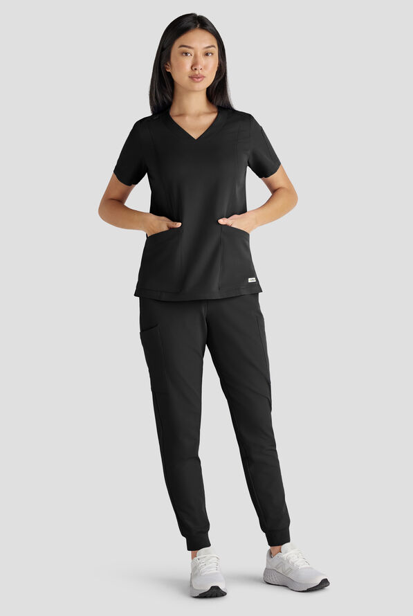 ReSurge Ruby Women's 5-Pocket Curved V-Neck Top - Black - 3