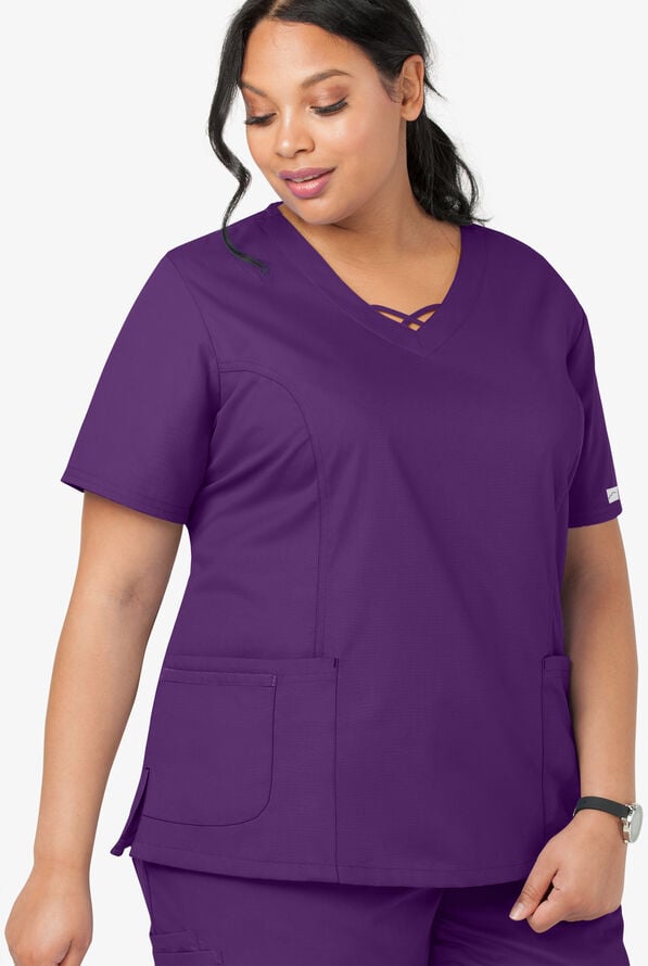 Butter-Soft Core Women's 3-Pocket Crisscross V-Neck Scrub Top - Eggplant - 4