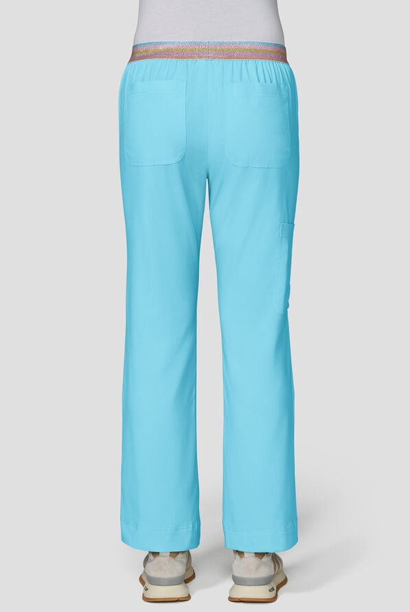 koi Lite&trade; Willow Women's 5-Pocket Rainbow Shimmer Trim Straight Leg Cargo Scrub Pant - Sky - 2