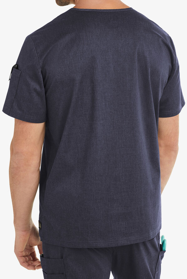 Butter-Soft STRETCH Men's 4-Pocket V-Neck Scrub Top - Indigo Denim - 4