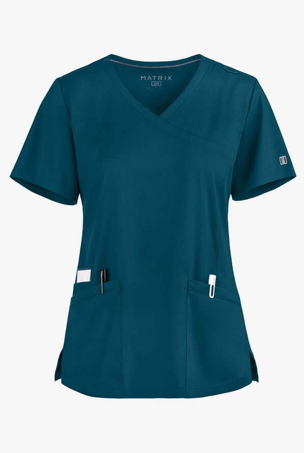 Maevn Matrix Women's Mock Wrap Scrub Top, Stretchy Scrubs