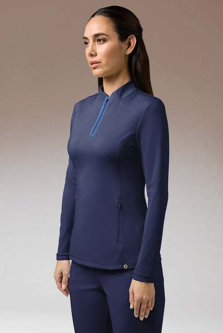 Blusa médica Hypothesis Omni Base K_Shirt Knit con mangas largas y cremallera en el cuello para mujer