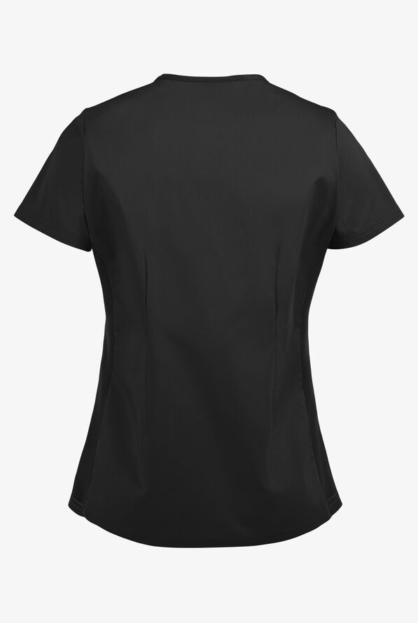 Blusa médica UA Butter-Soft STRETCH con cuello en V y paneles laterales de punto tejido para mujer - Black - 2