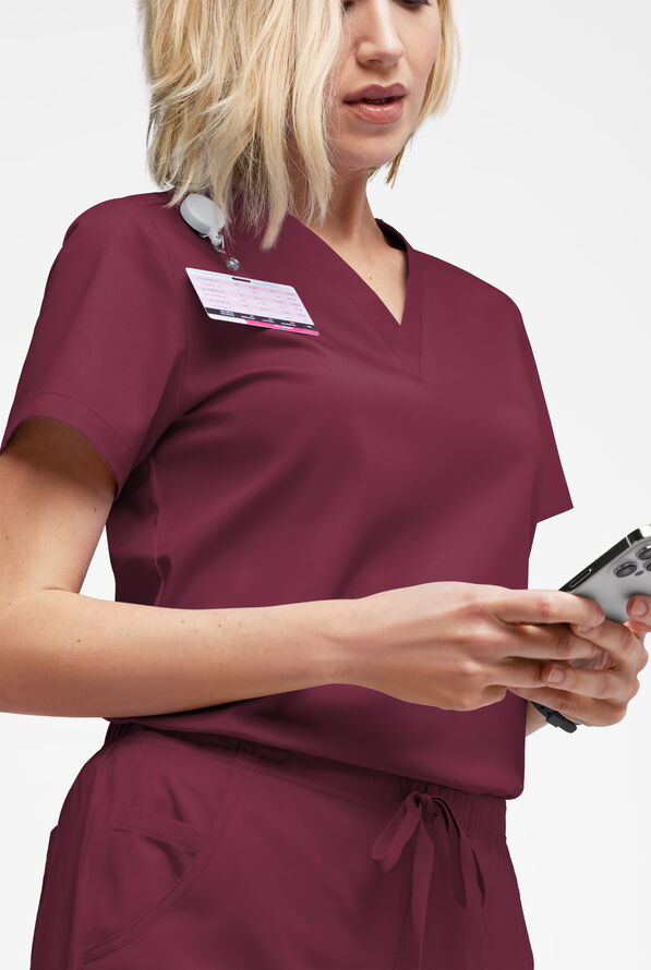 Butter-Soft STRETCH Women's V-Neck Tuck In Top - Wine - 2