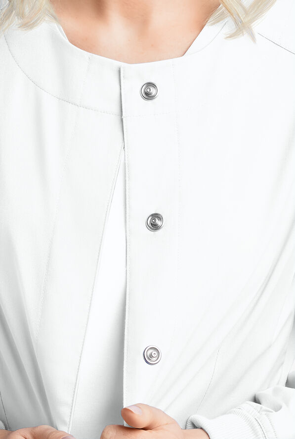 Butter-Soft STRETCH Women's 2-Pocket Long Sleeve Snap Front Scrub Jacket - White - 3