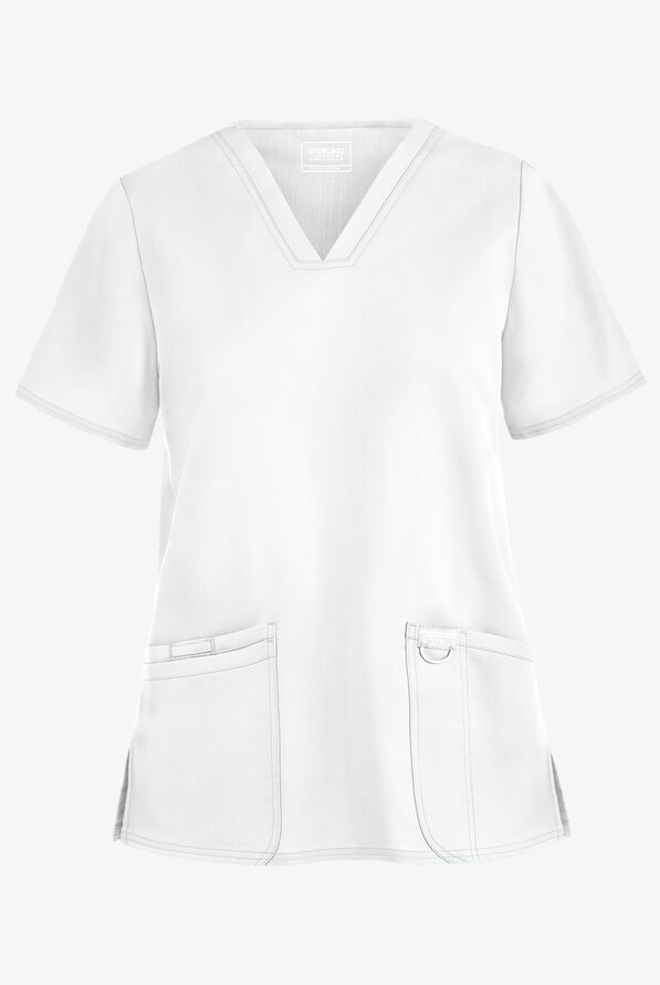 Cherokee Workwear Revolution Women's 3-Pocket STRETCH V-Neck Scrub Top - White - 1