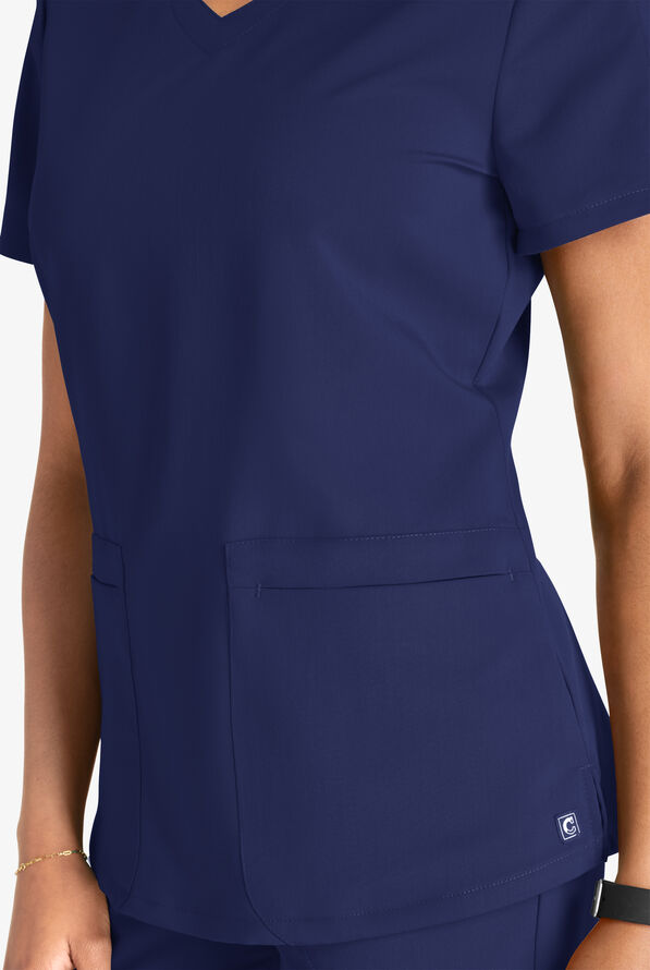 Cherokee Atmos Women's 2-Pocket STRETCH Coolmax V-Neck Scrub Top - Navy - 2