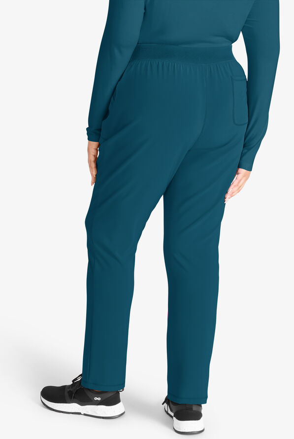 Cherokee Collection Women's 4-Pocket STRETCH Flat Front Rib-Knit Back Waist Cargo Scrub Pants - Caribbean Blue - 3