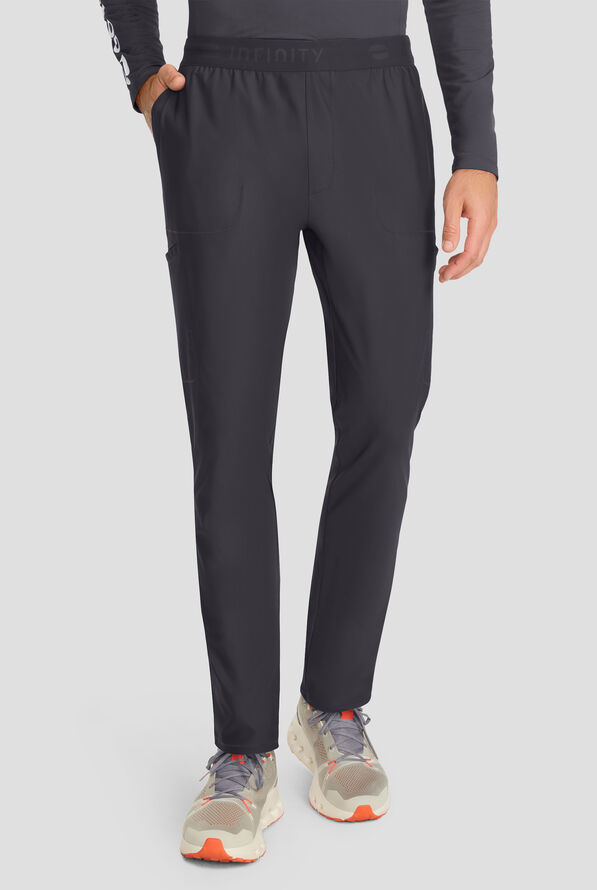 Infinity GNR8 Kinetic Knit Men's 6-Pocket STRETCH Logo Waistband Tapered Leg Cargo Scrub Pant - Pewter - 1