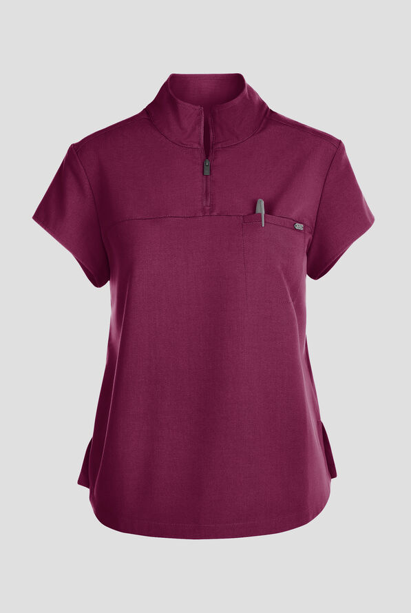 Blusa m&eacute;dica Healing Hands Quest STRETCH con cuello con cremallera y 1 bolsillo para mujer - Wine - 1