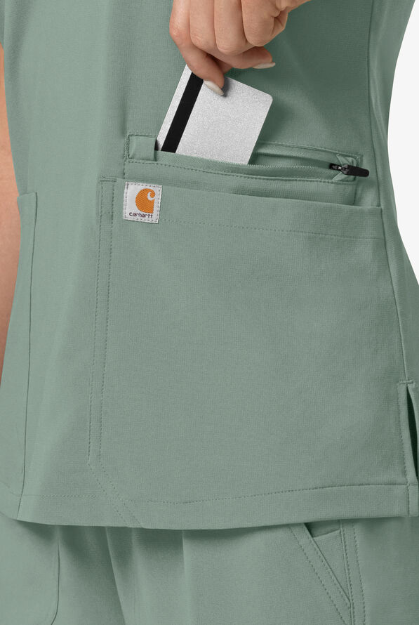 Carhartt Cross-Flex Force Women's 3-Pocket STRETCH Knit Panel Scrub Top - Green Slate - 3
