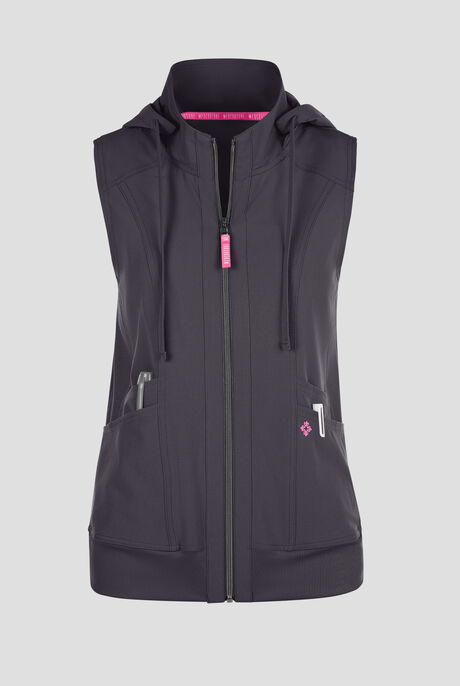 Med Couture Amp Women's 4-Pocket STRETCH Zip Front Removable Hoodie Scrub Vest